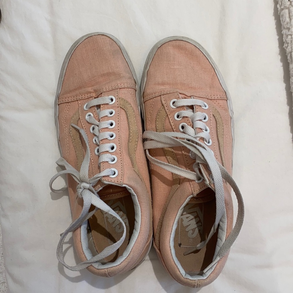 Light pink linen vans sneakers